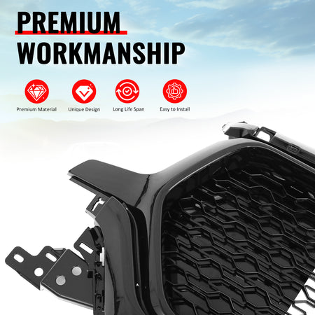 Fits 19-24 Ram 1500 Longhorn Honeycomb Front Bumper Hood Grille Gloss Black ABS