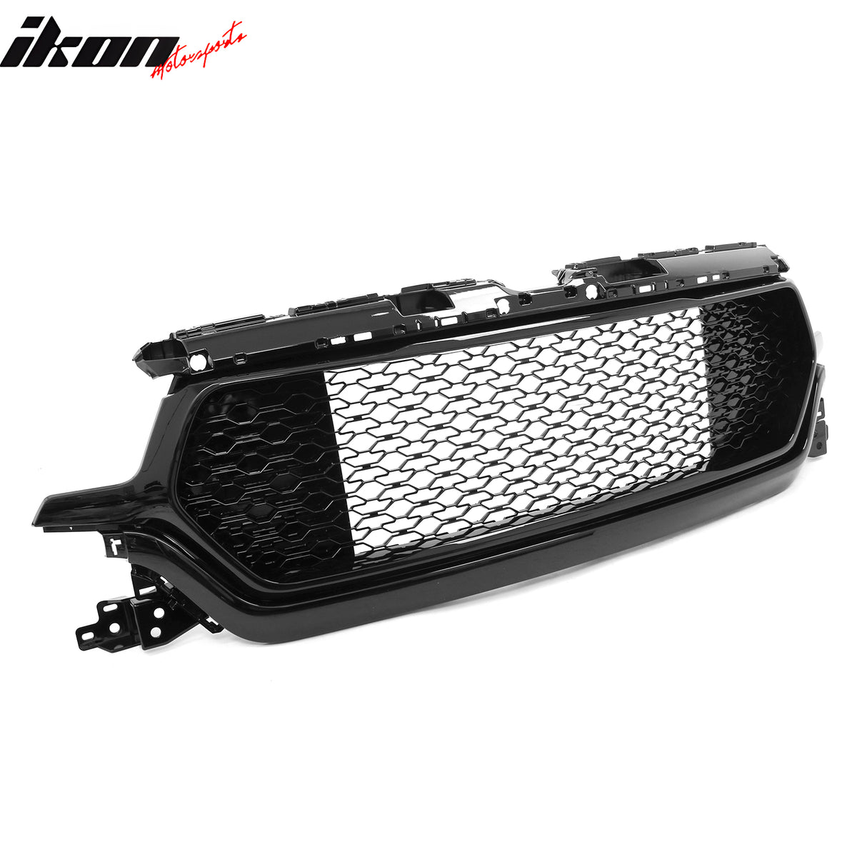Fits 19-24 Ram 1500 Longhorn Honeycomb Front Bumper Hood Grille Gloss Black ABS