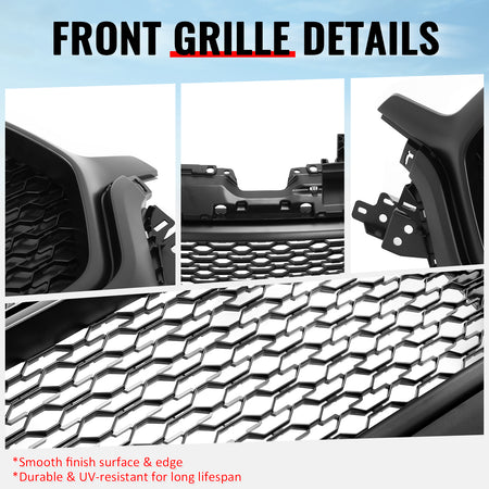 Fits 19-24 Ram 1500 Longhorn Honeycomb Front Bumper Hood Grille Matte Black ABS