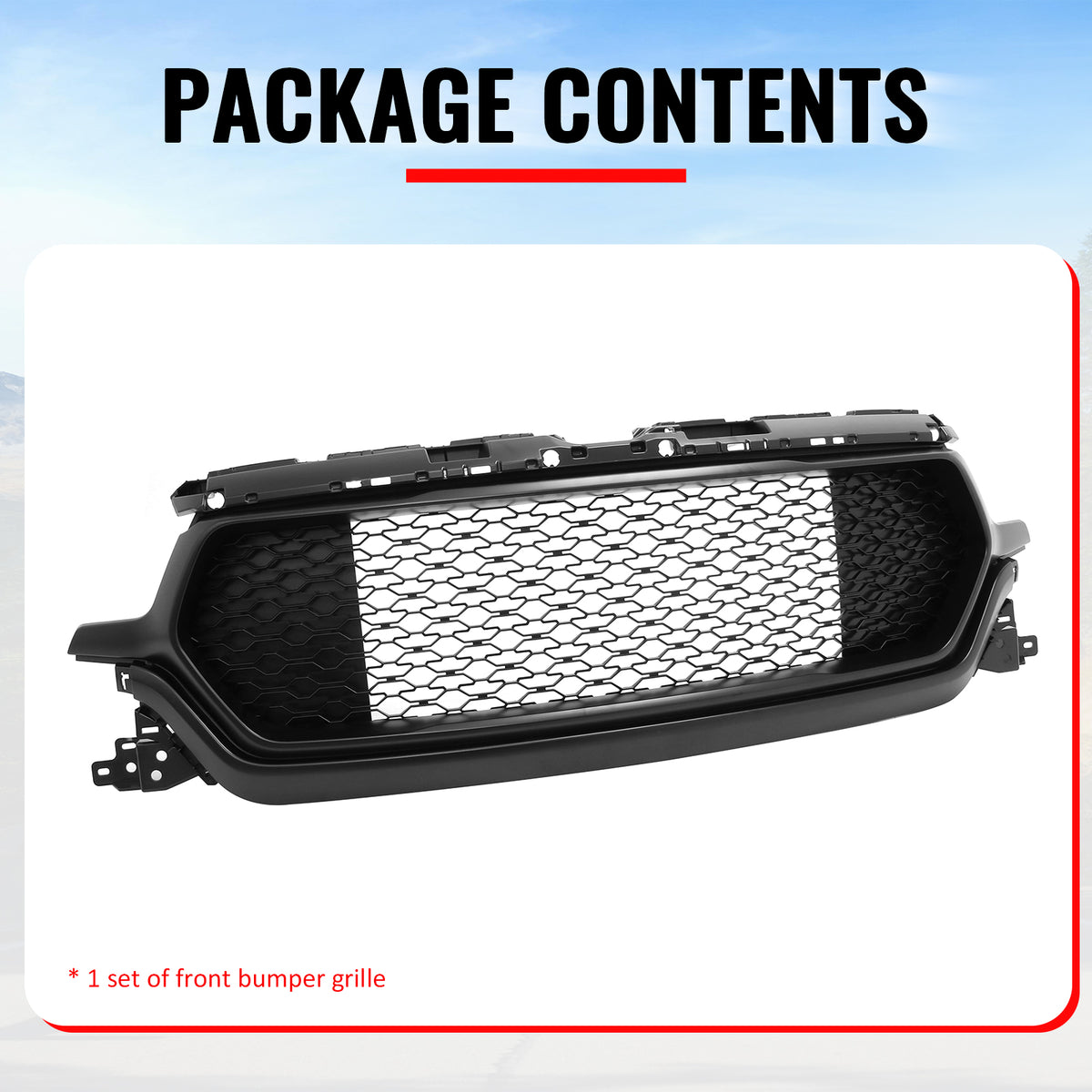 Fits 19-24 Ram 1500 Longhorn Honeycomb Front Bumper Hood Grille Matte Black ABS