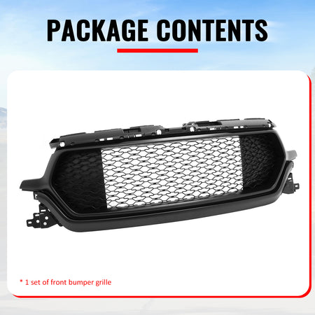 Fits 19-24 Ram 1500 Longhorn Honeycomb Front Bumper Hood Grille Matte Black ABS