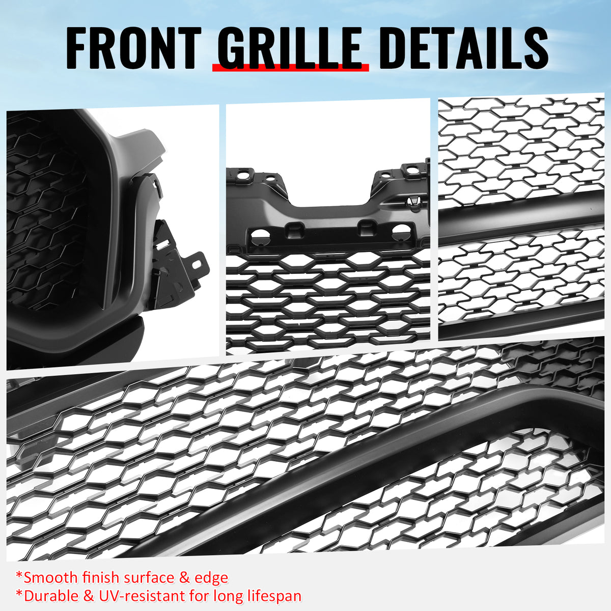 Fits 19-24 Ram 1500 Longhorn TRX Style Front Bumper Hood Grille Matte Black ABS