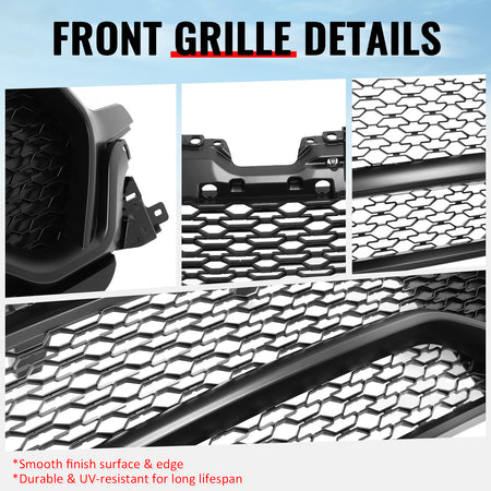 Fits 19-24 Ram 1500 Longhorn TRX Style Front Bumper Hood Grille Matte Black ABS