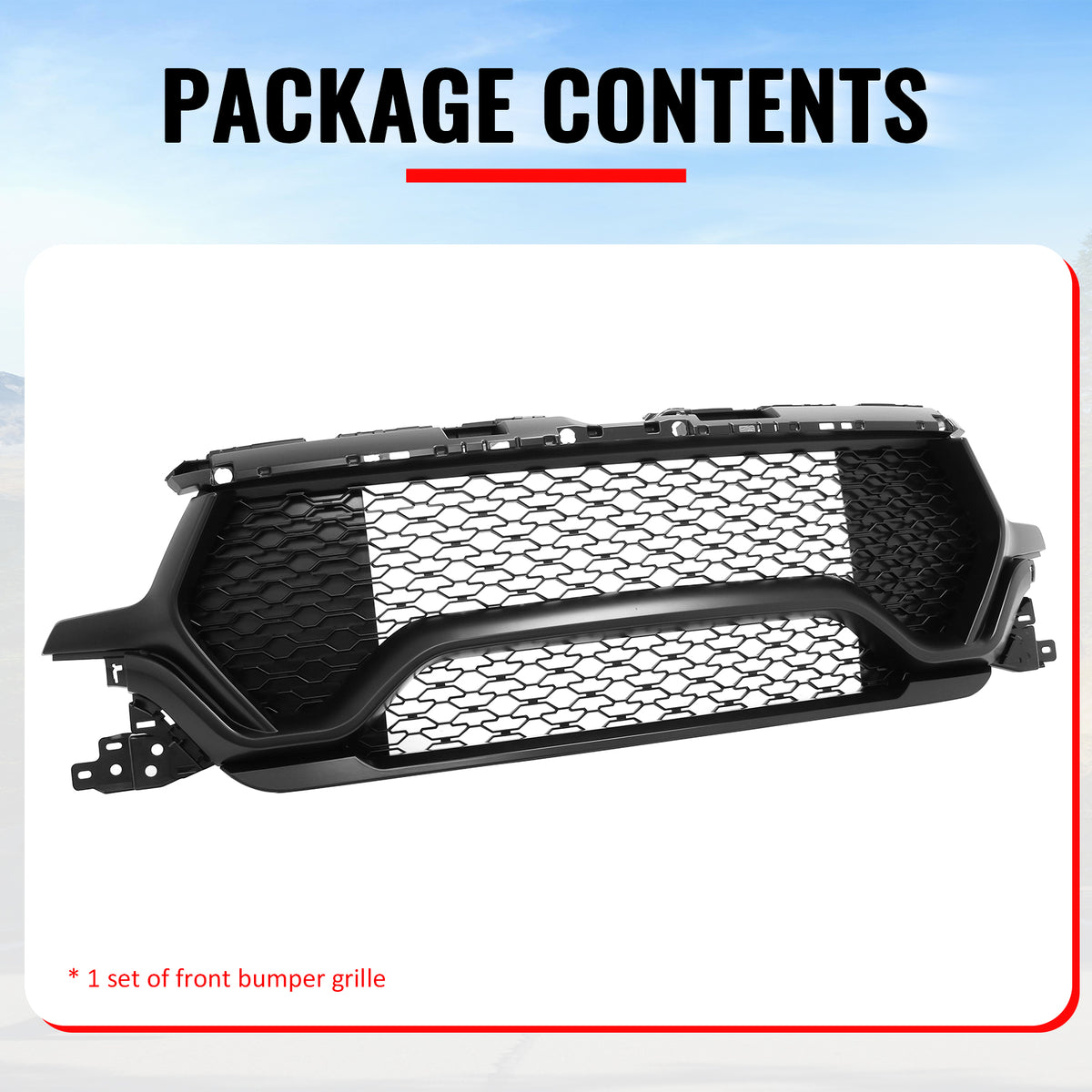 Fits 19-24 Ram 1500 Longhorn TRX Style Front Bumper Hood Grille Matte Black ABS