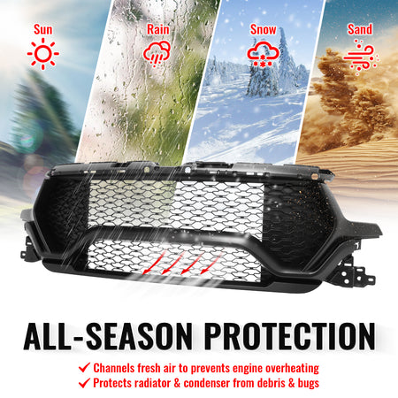 Fits 19-24 Ram 1500 Longhorn TRX Style Front Bumper Hood Grille Matte Black ABS