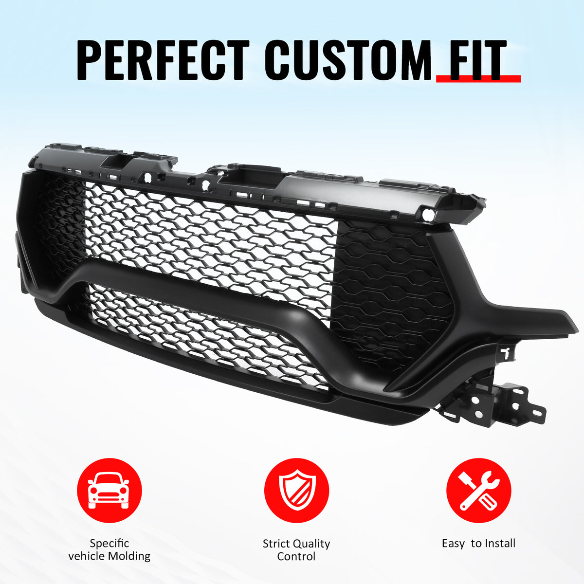 Fits 19-24 Ram 1500 Longhorn TRX Style Front Bumper Hood Grille Matte Black ABS