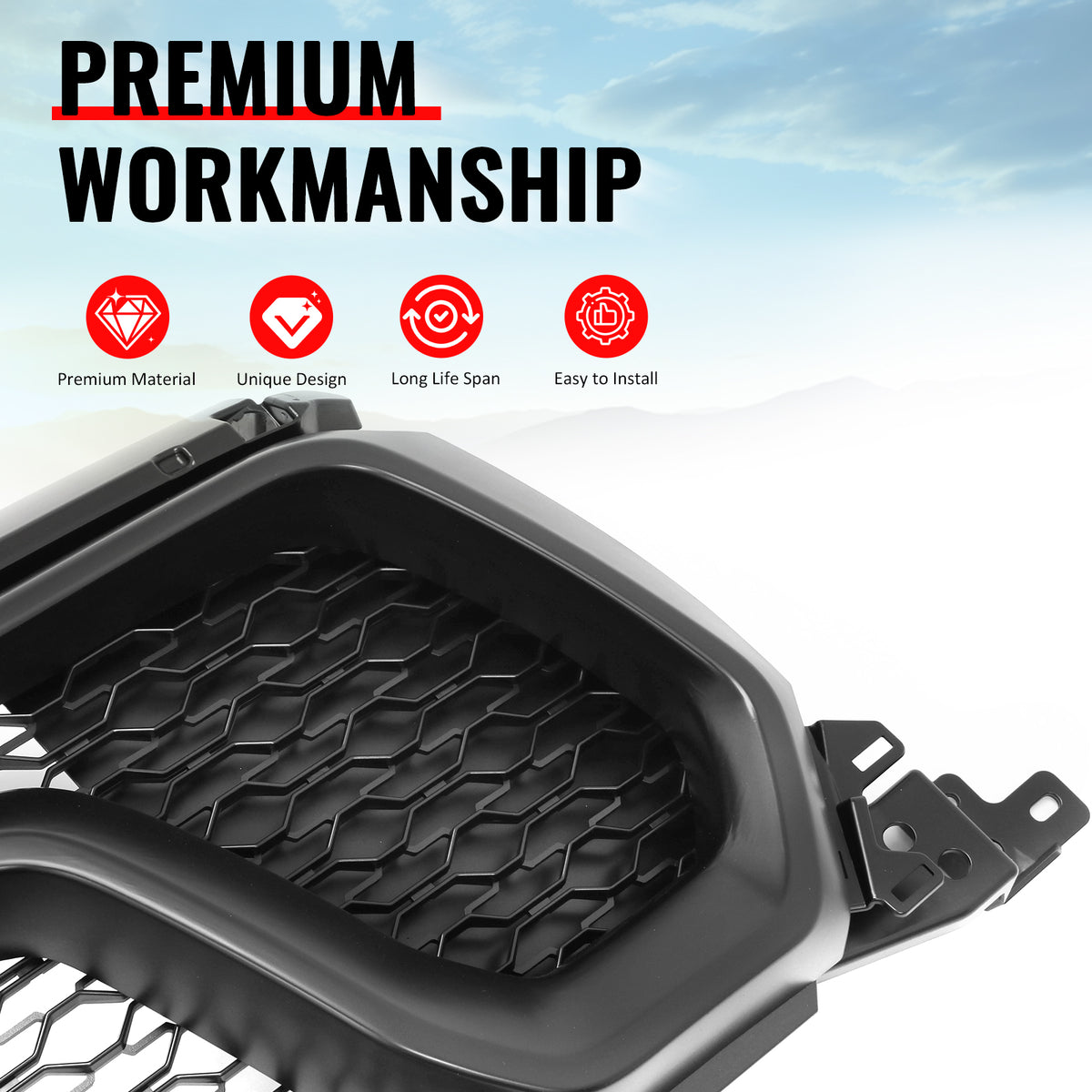 For 19-24 Ram 1500 Rebel OE Style Front Bumper Hood Grille Cover Matte Black ABS