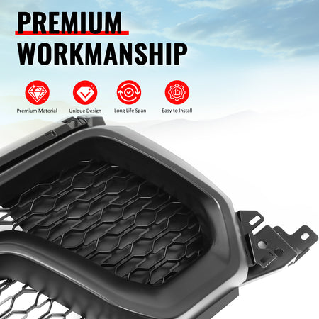 For 19-24 Ram 1500 Rebel OE Style Front Bumper Hood Grille Cover Matte Black ABS