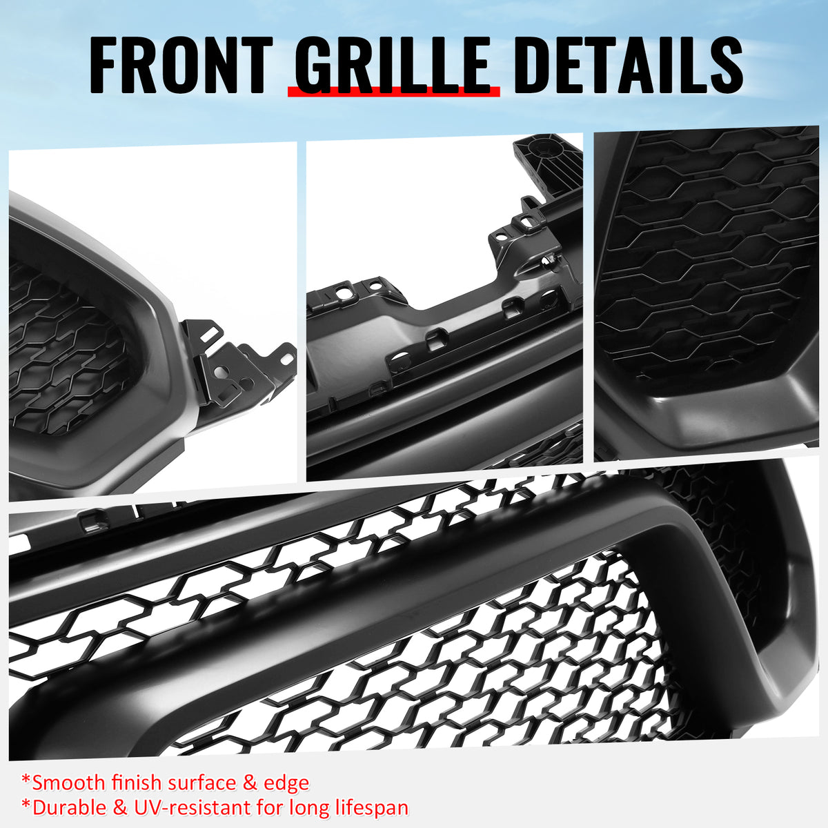 For 19-24 Ram 1500 Rebel OE Style Front Bumper Hood Grille Cover Matte Black ABS