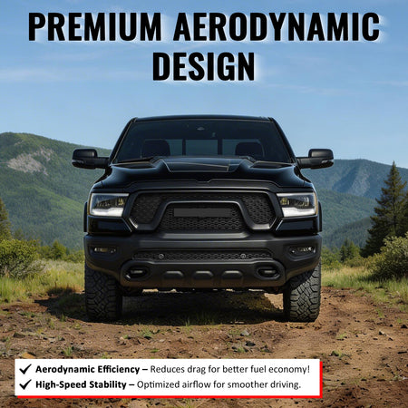 For 19-24 Ram 1500 Rebel OE Style Front Bumper Hood Grille Cover Matte Black ABS