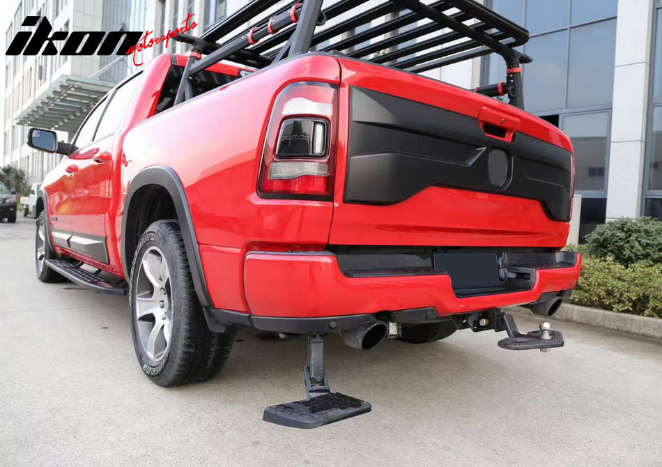 IKON MOTORSPORTS Tailgate Applique Panel Compatible With 2019-2024 Ram 1500, ABS Plastic Matte Black Add-on Rear Trunk Tailgate Applique Cover Panel Decorating