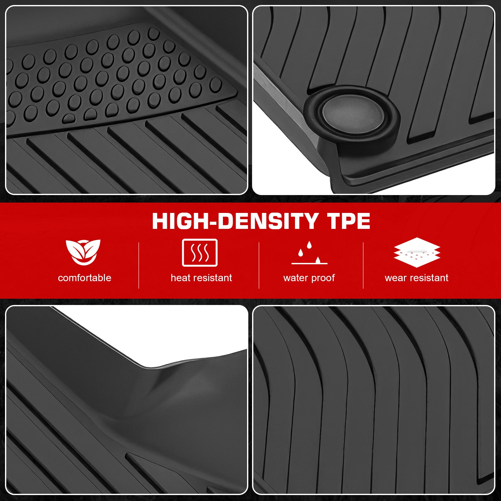 IKON MOTORSPORTS 3D TPE Floor Mats, Compatible with 2019-2025 Audi A6/A7/S6/S7/RS6/RS7, All Weather Waterproof Non-Slip Floor Liners, Front & 2nd Row Full Set Car Interior Accessories, Black