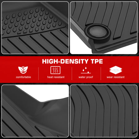 IKON MOTORSPORTS 3D TPE Floor Mats, Compatible with 2019-2025 Audi A6/A7/S6/S7/RS6/RS7, All Weather Waterproof Non-Slip Floor Liners, Front & 2nd Row Full Set Car Interior Accessories, Black