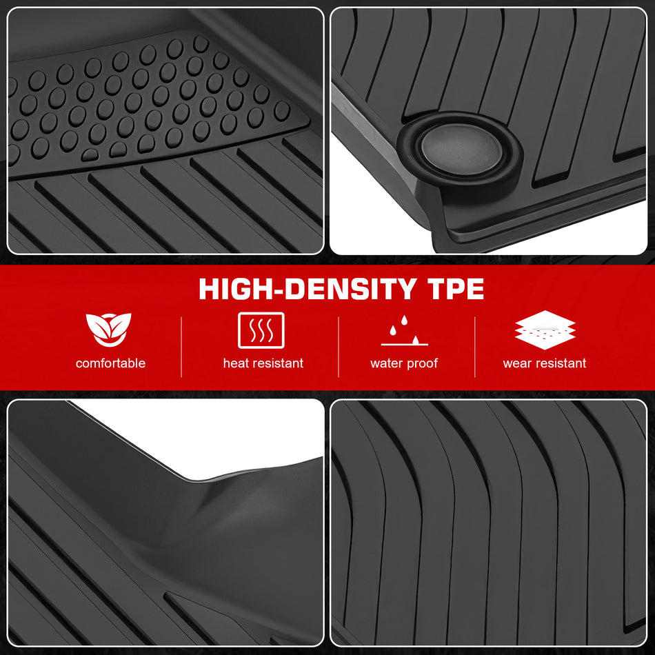 IKON MOTORSPORTS 3D TPE Floor Mats, Compatible with 2019-2025 Audi A6/A7/S6/S7/RS6/RS7, All Weather Waterproof Non-Slip Floor Liners, Front & 2nd Row Full Set Car Interior Accessories, Black