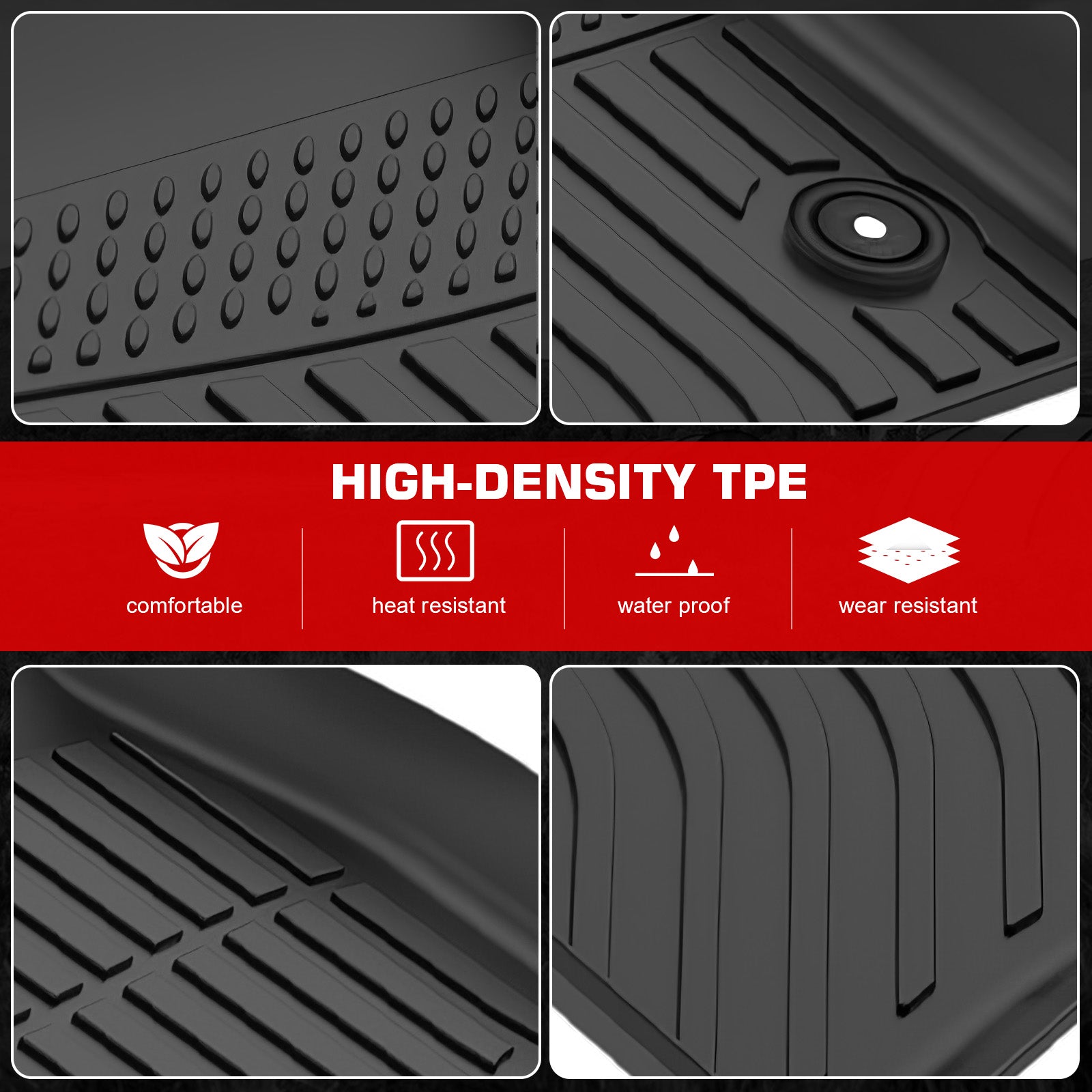 IKON MOTORSPORTS 3D TPE Floor Mats, Compatible with 2019-2025 Cadillac XT4, All Weather Waterproof Non-Slip Floor Liners, Front & 2nd Row Full Set Interior Accessories, Black
