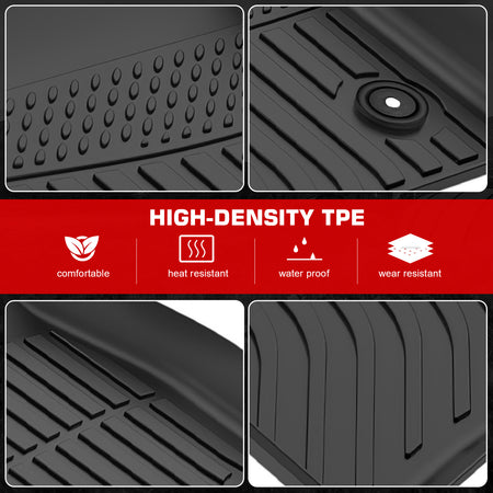IKON MOTORSPORTS 3D TPE Floor Mats, Compatible with 2019-2025 Cadillac XT4, All Weather Waterproof Non-Slip Floor Liners, Front & 2nd Row Full Set Interior Accessories, Black
