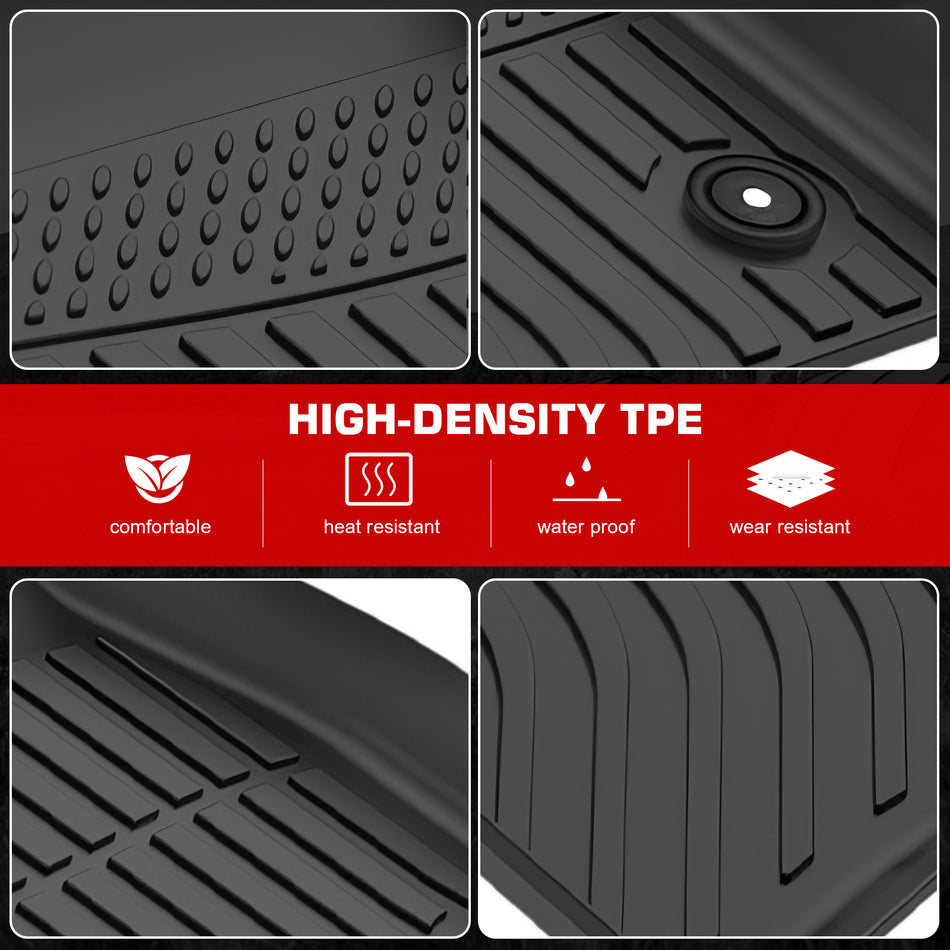 IKON MOTORSPORTS 3D TPE Floor Mats, Compatible with 2019-2025 Cadillac XT4, All Weather Waterproof Non-Slip Floor Liners, Front & 2nd Row Full Set Interior Accessories, Black