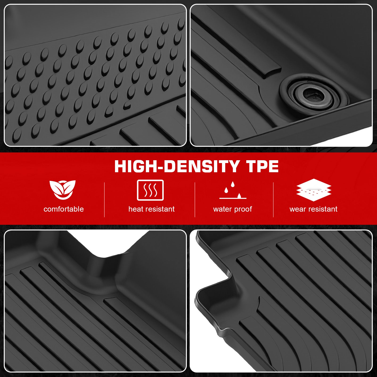 IKON MOTORSPORTS 3D TPE Floor Mats, Compatible with 2019-2025 Lexus UX200/UX250h/UX300h, All Weather Waterproof Non-Slip Floor Liners, Front & 2nd Row Full Set Interior Accessories, Black