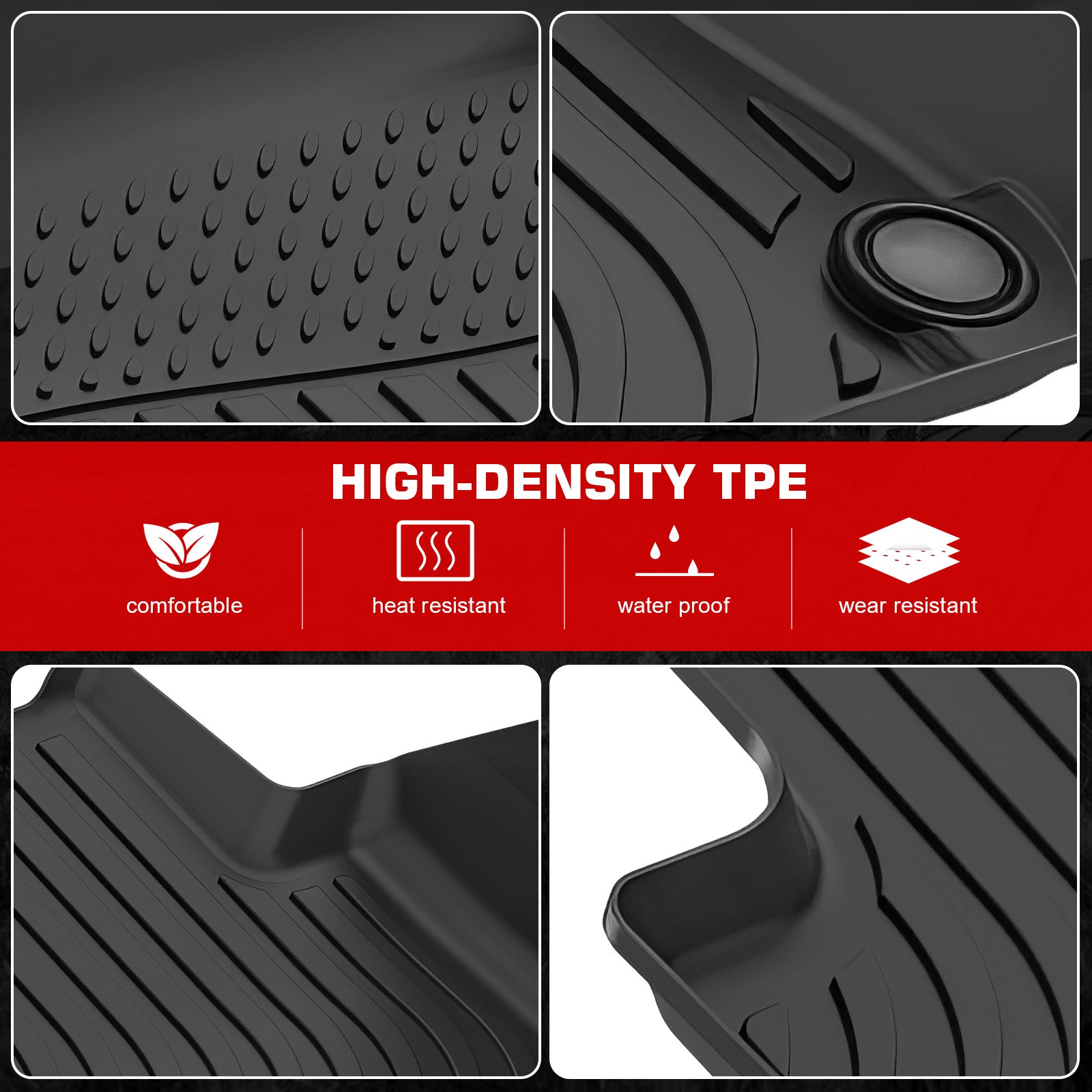 IKON MOTORSPORTS 3D TPE Floor Mats, Compatible with 2019-2025 Porsche Cayenne, All Weather Waterproof Non-Slip Floor Liners, Front & 2nd Row Full Set Interior Accessories, Black