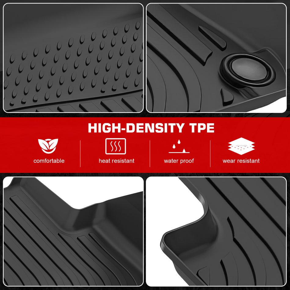 IKON MOTORSPORTS 3D TPE Floor Mats, Compatible with 2019-2025 Porsche Cayenne, All Weather Waterproof Non-Slip Floor Liners, Front & 2nd Row Full Set Interior Accessories, Black