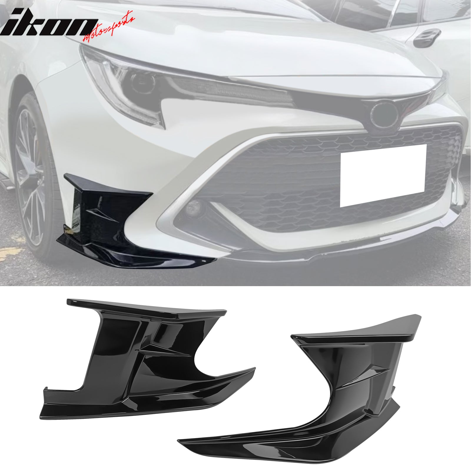 IKON MOTORSPORTS 2PCS Front Bumper Lip Splitters + 2PCS Front Side Canards, Compatible with 2019-2025 Toyota Corolla 3rd E210 5-Door Hatchback, Gloss Black Air Dam Chin Spoiler Protector Splitter
