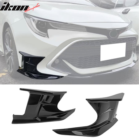 IKON MOTORSPORTS 2PCS Front Bumper Lip Splitters + 2PCS Front Side Canards, Compatible with 2019-2025 Toyota Corolla 3rd E210 5-Door Hatchback, Gloss Black Air Dam Chin Spoiler Protector Splitter
