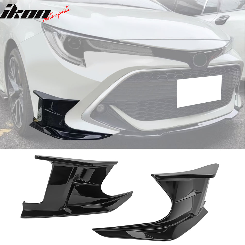 IKON MOTORSPORTS 2PCS Front Bumper Lip Splitters + 2PCS Front Side Canards, Compatible with 2019-2025 Toyota Corolla 3rd E210 5-Door Hatchback, Gloss Black Air Dam Chin Spoiler Protector Splitter