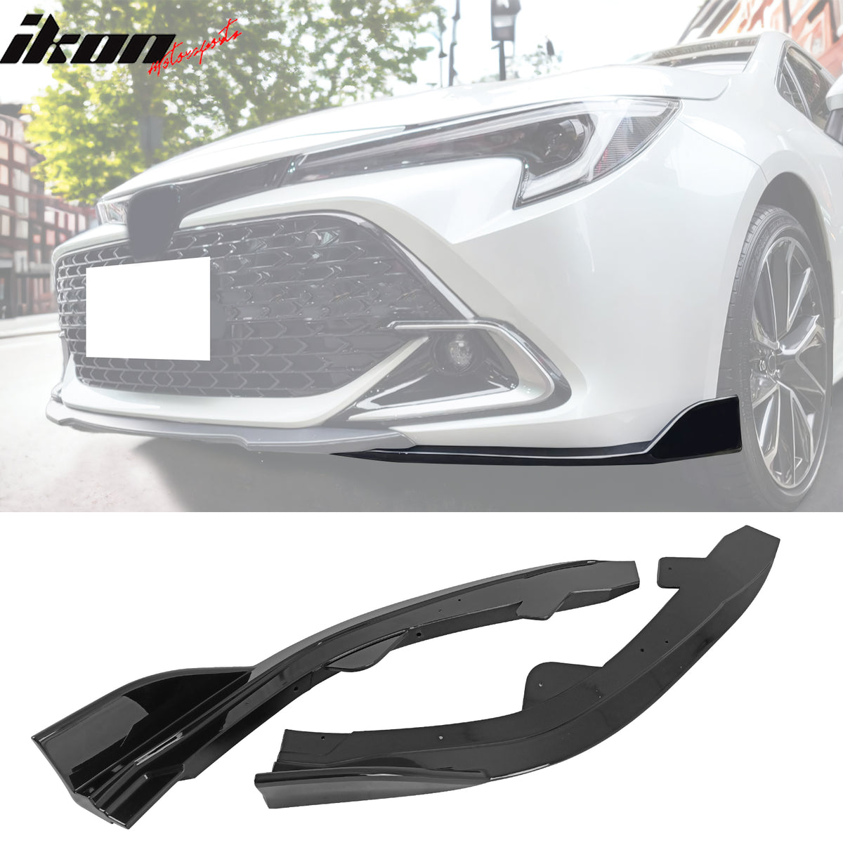 Fits 19-25 Toyota Corolla E210 Gloss Black Front Bumper Splitters + Side Canards