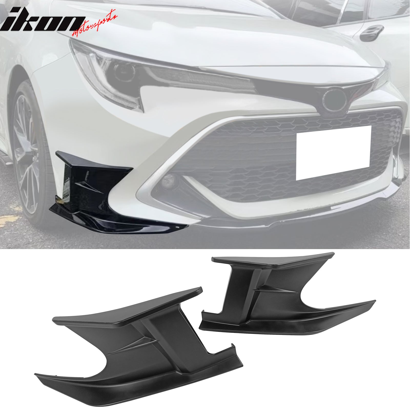 IKON MOTORSPORTS 2PCS Front Bumper Lip Splitters + 2PCS Front Side Canards, Compatible with 2019-2025 Toyota Corolla 3rd E210 5-Door Hatchback, Matte Black Air Dam Chin Spoiler Protector Splitter