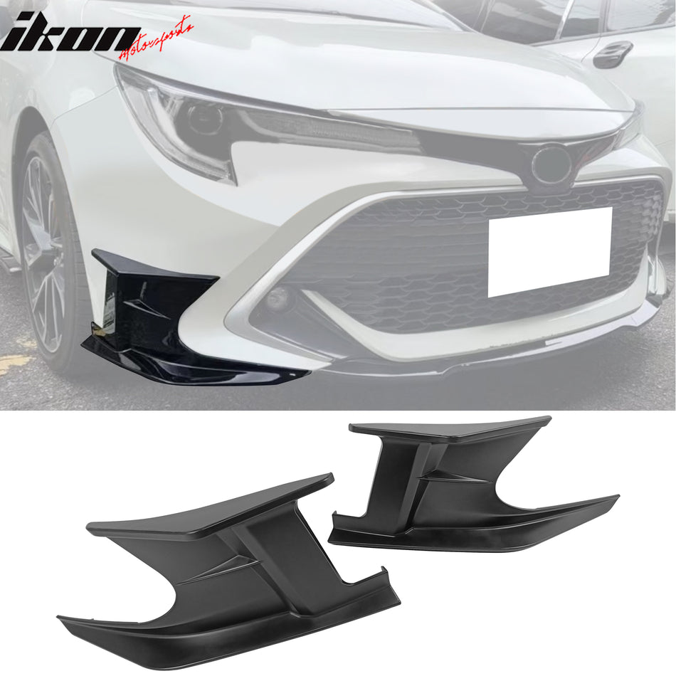 IKON MOTORSPORTS 2PCS Front Bumper Lip Splitters + 2PCS Front Side Canards, Compatible with 2019-2025 Toyota Corolla 3rd E210 5-Door Hatchback, Matte Black Air Dam Chin Spoiler Protector Splitter