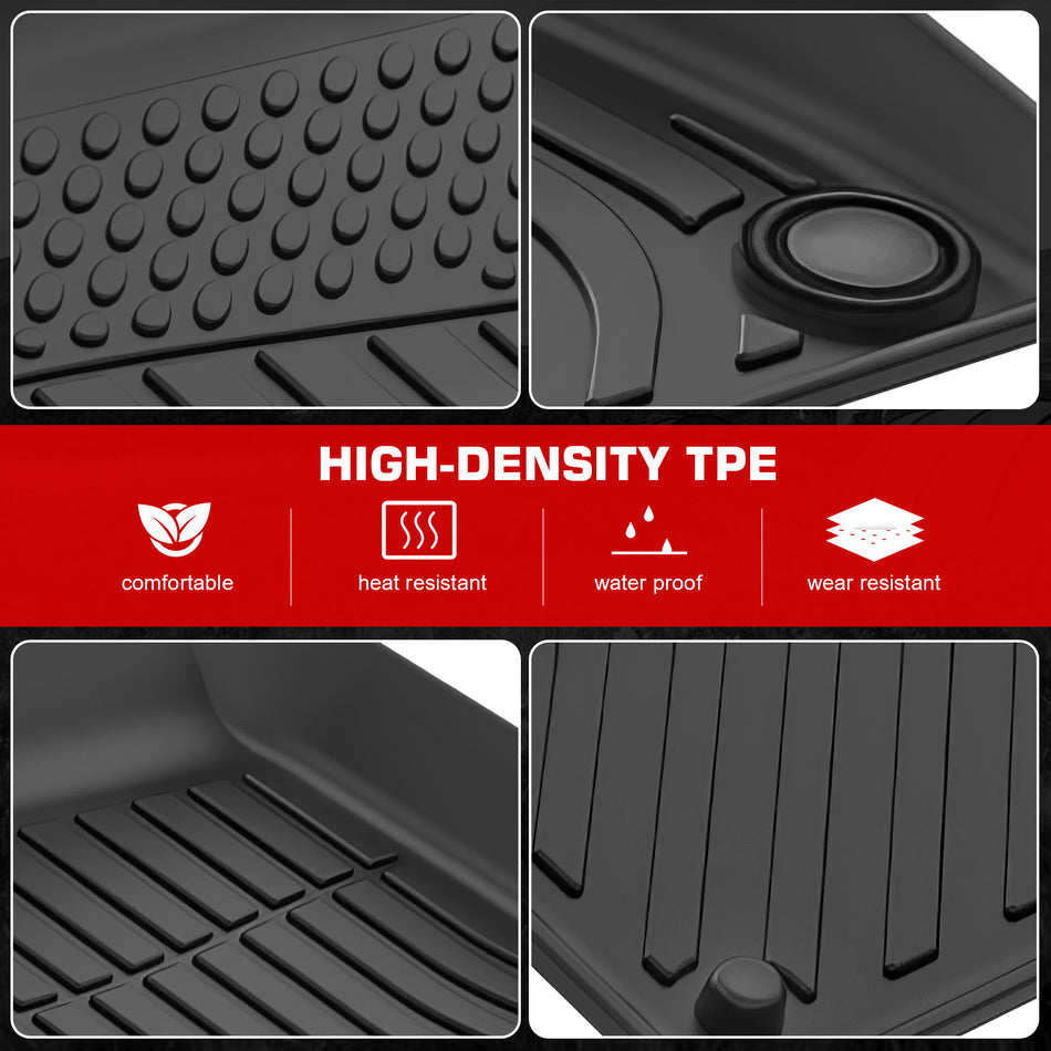 IKON MOTORSPORTS 3D TPE Floor Mats, Compatible with 19-25 Volvo S60/19-21 V60/20-25 V60 Cross Country Gasoline, All Weather Floor Liner, Front & 2nd Row Full Set Interior Accessories, Black