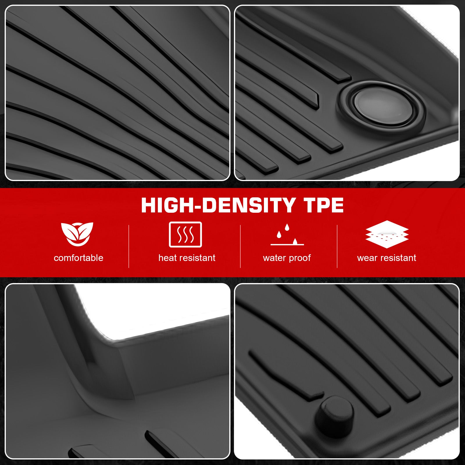 IKON MOTORSPORTS 3D TPE Floor Mats, Compatible with 19-25 Volvo S60/19-21 V60/20-25 V60 Cross Country Gasoline, IKON Style All Weather Floor Liner, Front & 2nd Row Full Set Interior Accessories, Black