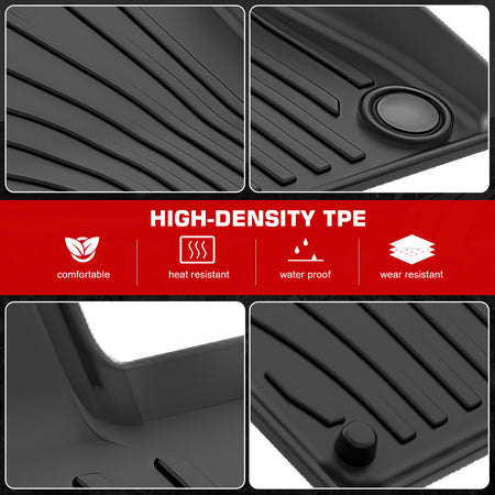 IKON MOTORSPORTS 3D TPE Floor Mats, Compatible with 19-25 Volvo S60/19-21 V60/20-25 V60 Cross Country Gasoline, IKON Style All Weather Floor Liner, Front & 2nd Row Full Set Interior Accessories, Black