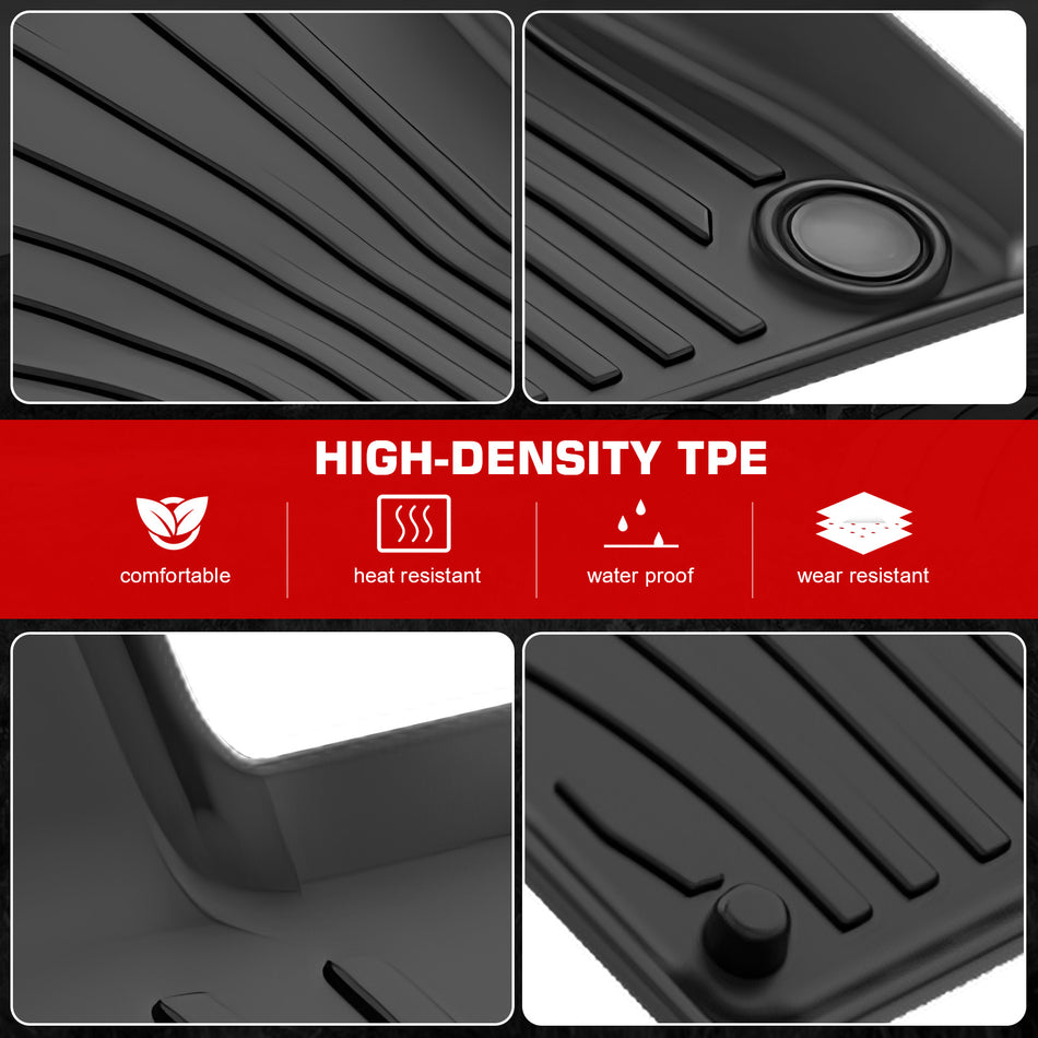 IKON MOTORSPORTS 3D TPE Floor Mats, Compatible with 19-25 Volvo S60/19-21 V60/20-25 V60 Cross Country Gasoline, IKON Style All Weather Floor Liner, Front & 2nd Row Full Set Interior Accessories, Black