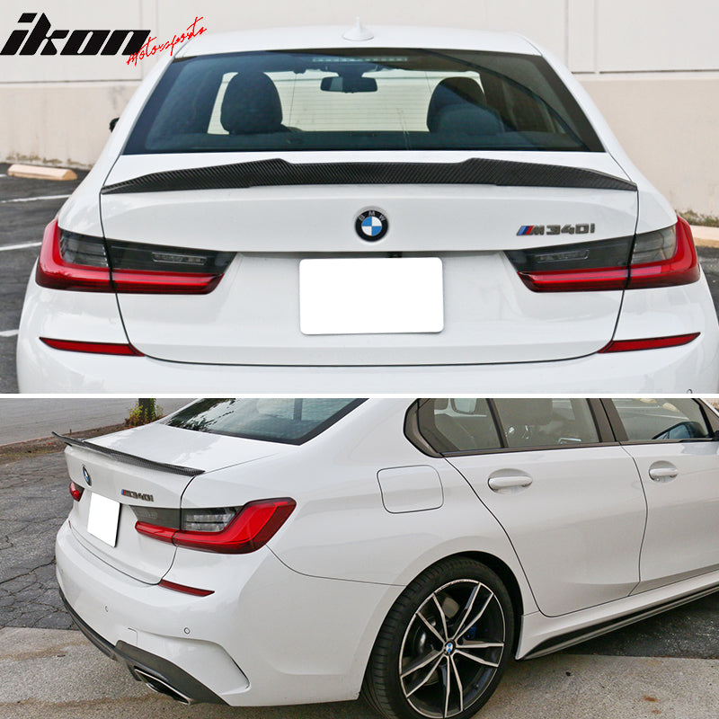 IKON MOTORSPORTS, Trunk Spoiler Compatible With 2019-2026 BMW G20 3-Series All Models & 2021-2026 BMW G80 M3/M3 CS All Models, PSM Style Rear Trunk Boot Lid Wing Real Carbon Fiber