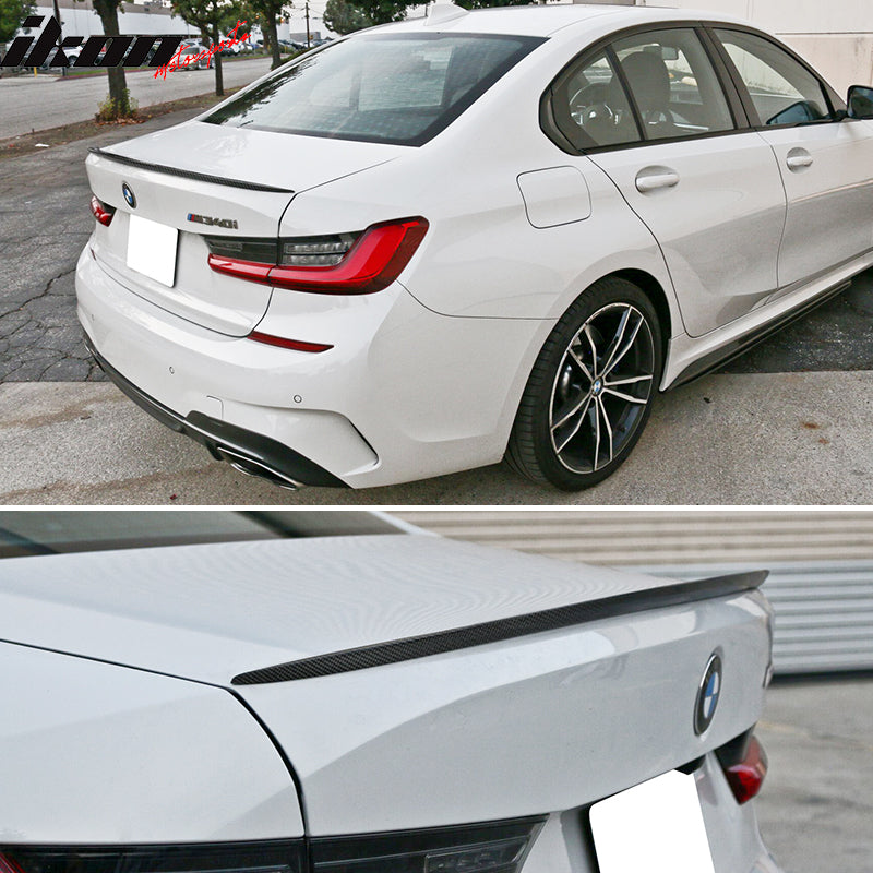 IKON MOTORSPORTS, Trunk Spoiler Compatible With 2019-2026 BMW 3-Series G20 2021-2026 BMW G80 M3/M3 CS, M Style Rear Trunk Boot Lid Wing Real Carbon Fiber, 2020 2021