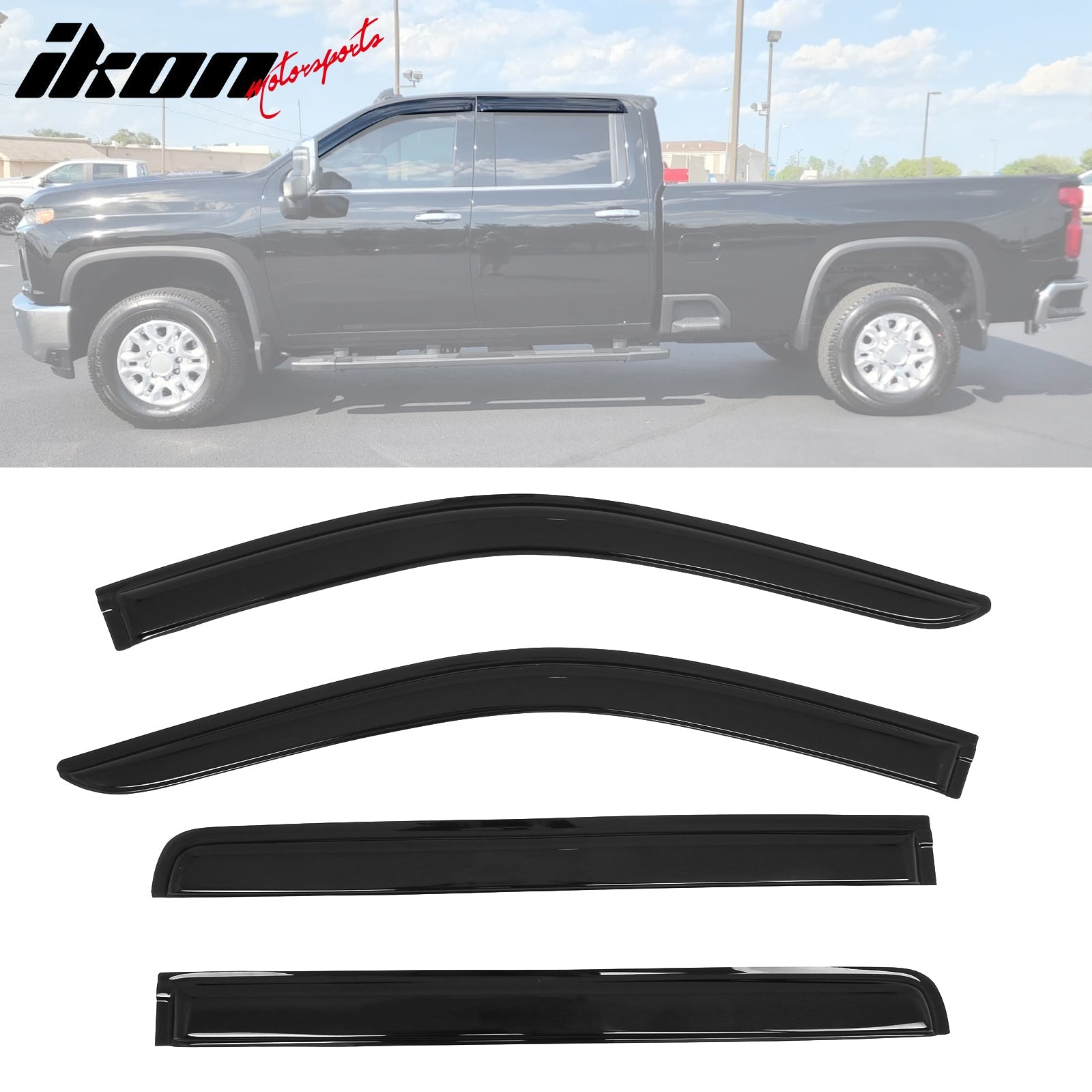 2019 - 2025 Chevy Silverado & GMC Sierra 1500 Crew Cab 4PC Window VisorsIkon Motorsports