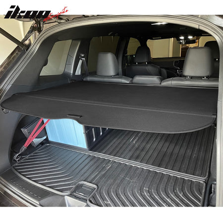 IKON MOTORSPORTS, Cargo Cover Compatible With 2019-2025 Honda Passport All Models, OEM Style PVC & Aluminum Rod Black Security Rear Trunk Cover Security Retractable Shield