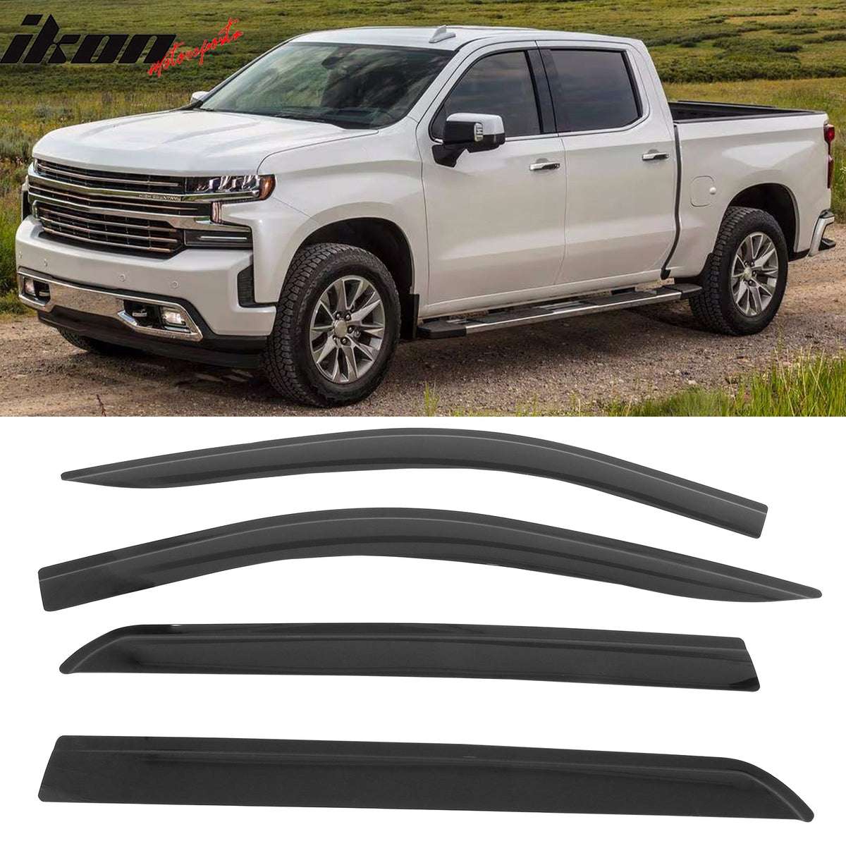 2019 - 2025 Silverado & Sierra Crew Cab Low Profile Style Window VisorsIkon Motorsports
