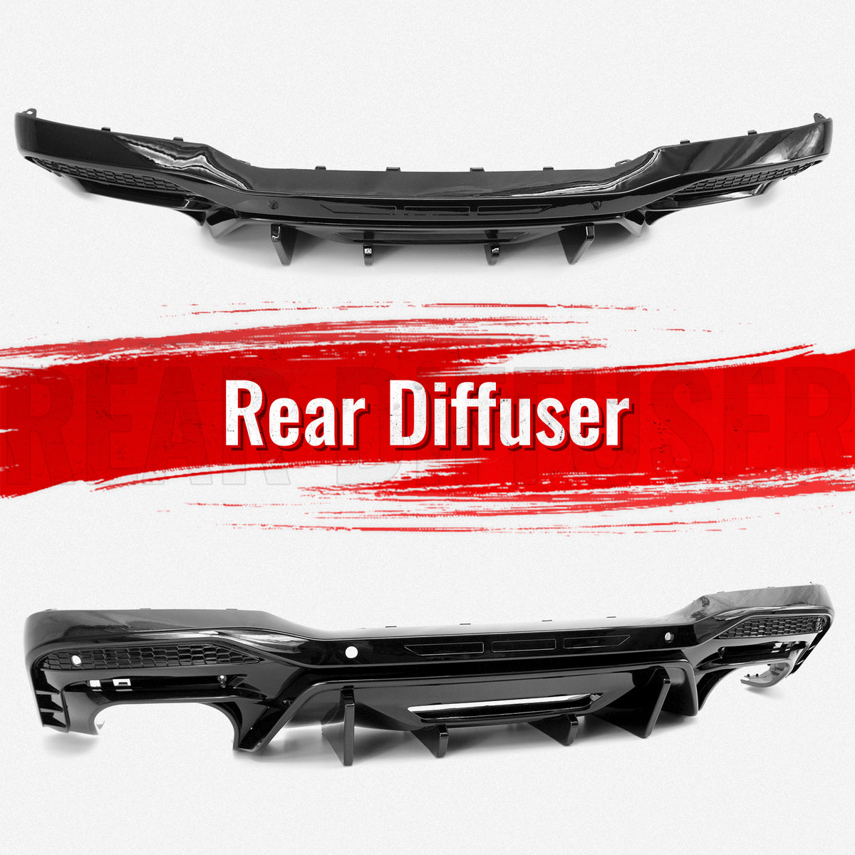 Fits 24-26 Ford Mustang V6/GT Rear Bumper Diffuser Competition Style Gloss Black