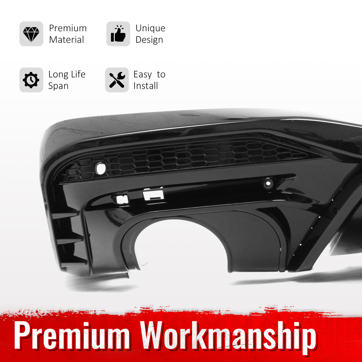 Fits 24-26 Ford Mustang V6/GT Rear Bumper Diffuser Competition Style Gloss Black