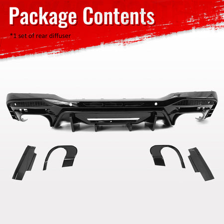 Fits 24-26 Ford Mustang V6/GT Rear Bumper Diffuser Competition Style Gloss Black