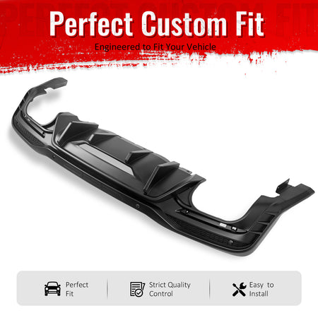 IKON MOTORSPORTS Rear Diffuser, Compatible with 2024-2026 Ford Mustang V6/GT,  Competition Style Matte Black PP Polypropylene Shark Fin Rear Bumper Valance Spoiler, Air Dam Chin Splitter Molding 1PC