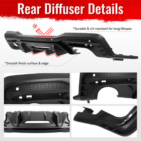 Fits 24-26 Ford Mustang V6/GT Rear Bumper Diffuser Competition Style Matte Black