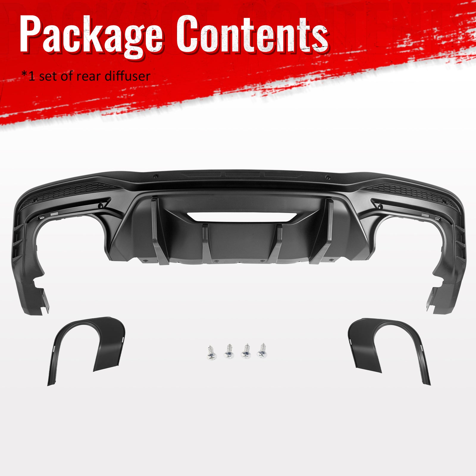 Fits 24-26 Ford Mustang V6/GT Rear Bumper Diffuser Competition Style Matte Black