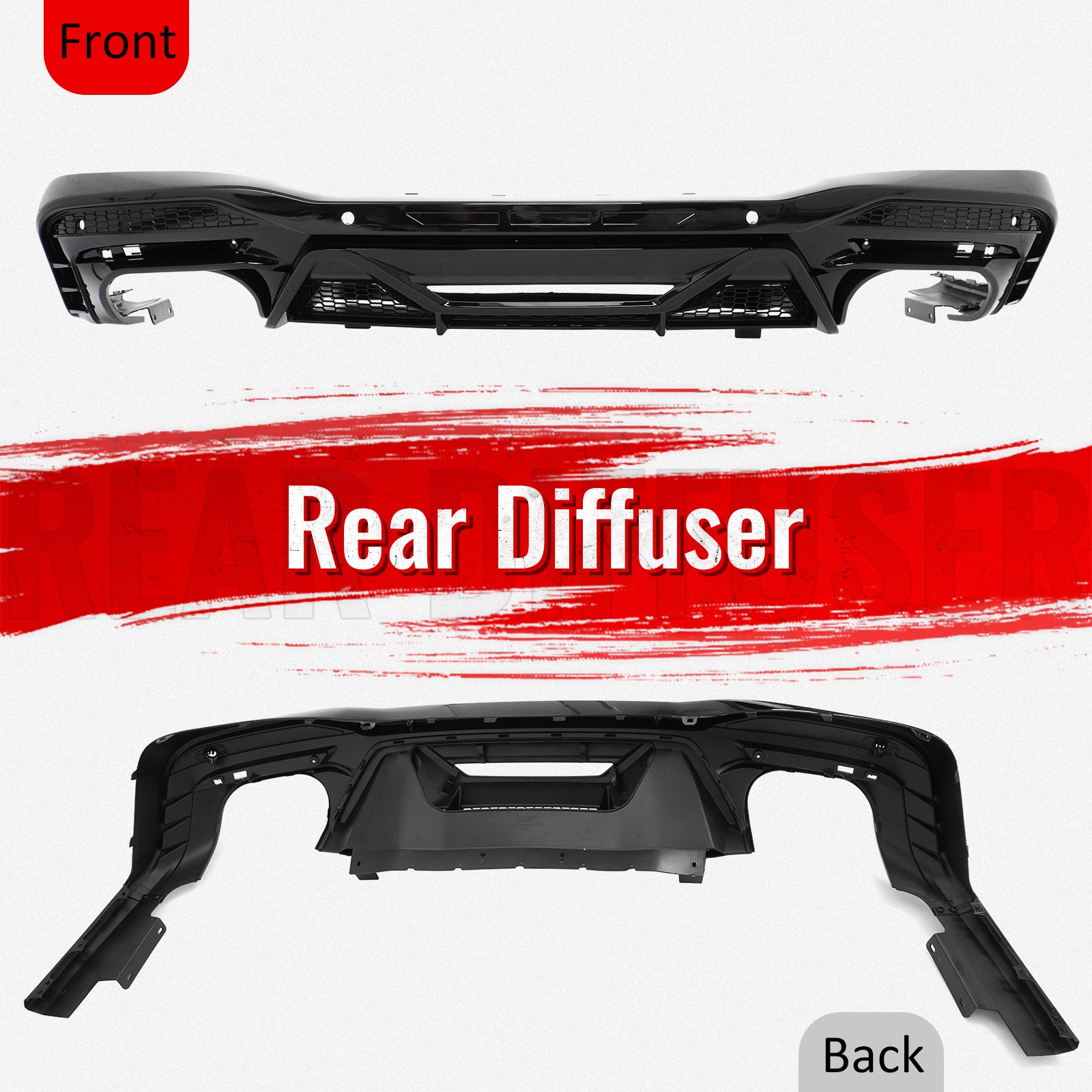 Fits 24-26 Ford Mustang V6/GT Rear Bumper Diffuser Dark Horse Style Gloss Black