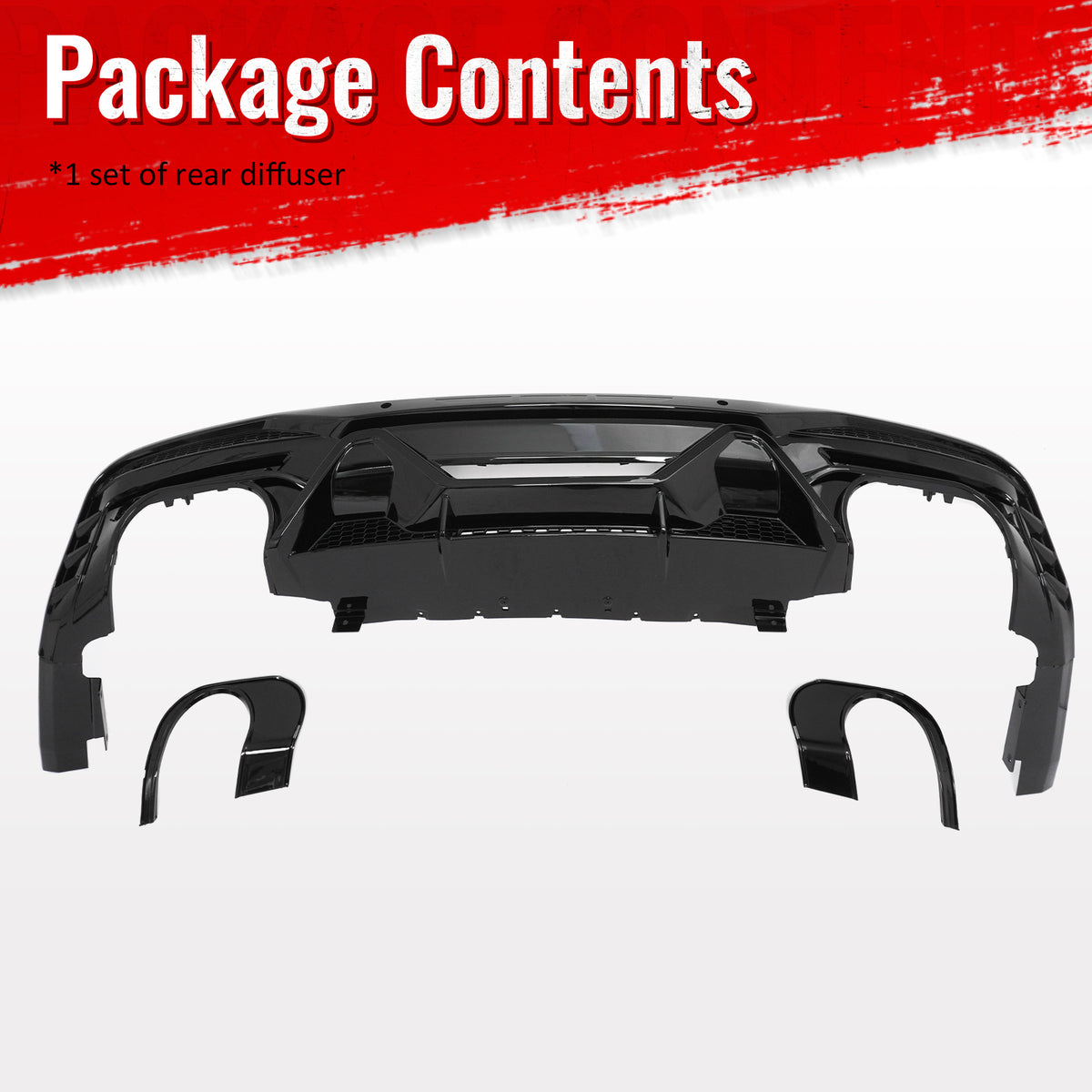 Fits 24-26 Ford Mustang V6/GT Rear Bumper Diffuser Dark Horse Style Gloss Black