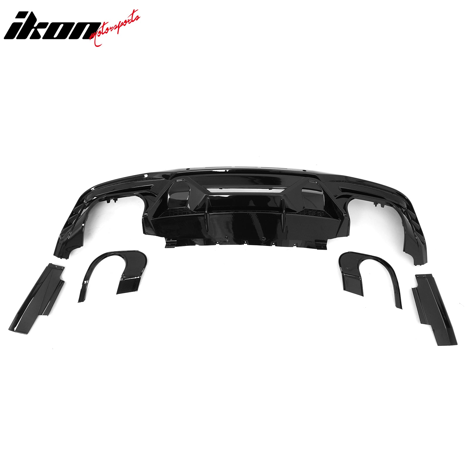 Fits 24-26 Ford Mustang V6/GT Rear Bumper Diffuser Dark Horse Style Gloss Black