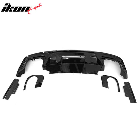 Fits 24-26 Ford Mustang V6/GT Rear Bumper Diffuser Dark Horse Style Gloss Black