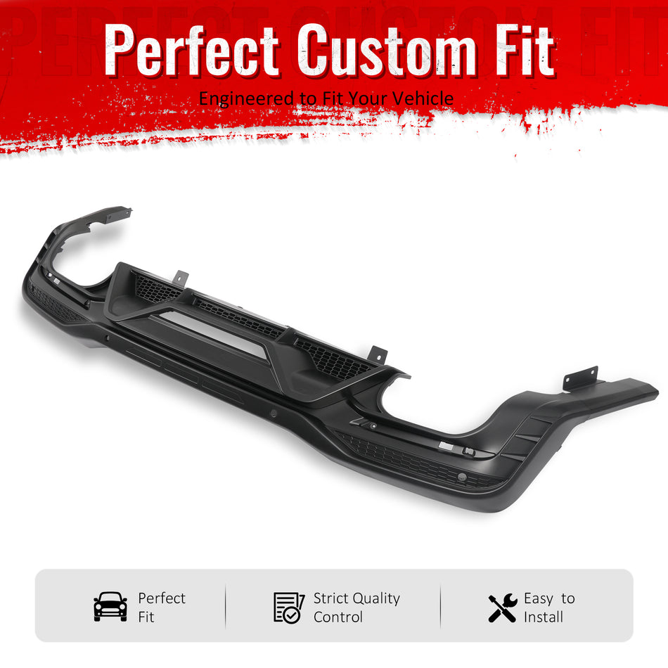 IKON MOTORSPORTS Rear Diffuser, Compatible with 2024-2026 Ford Mustang V6/GT, Dark Horse Style Matte Black PP Polypropylene Shark Fin Rear Bumper Valance Spoiler, Air Dam Chin Splitter Molding 1PC